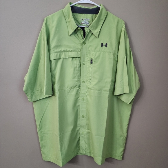 Under Armour Mens Size 2XL Bright Green Short Sleeve Shirt UAFishing Offshore - Picture 1 of 10